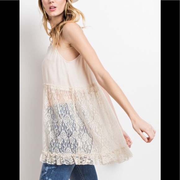Easel Cami Tank Top Floral Lace Extender Natural - Picture 2 of 4